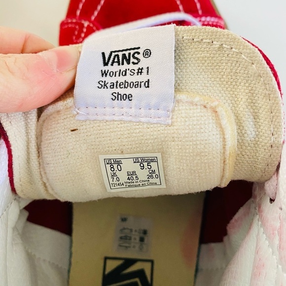 VANS SK8 Red Suede Canvas High Top Skate Shoe Gum Sole Sneaker Men 8 Women 9.5 - Picture 5 of 11